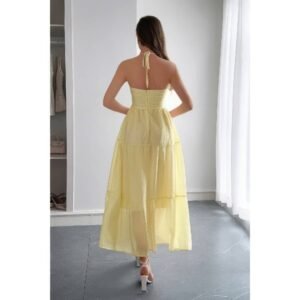Solid Halter Muse Tiered Ruffle Long Dress