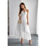 Solid Halter Muse Tiered Ruffle Long Dress - Image 6