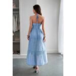 Solid Halter Muse Tiered Ruffle Long Dress - Image 11