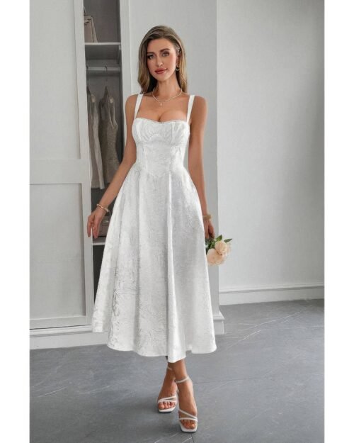 solid floral jacquard lace high waist dress