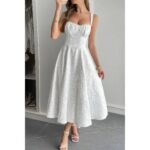 Solid Floral Jacquard Lace High Waist Dress - Image 2