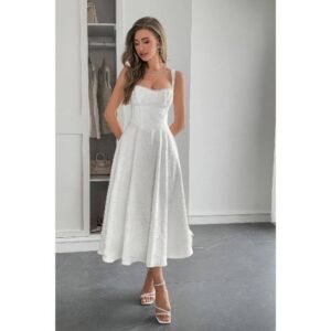 Solid Floral Jacquard Lace High Waist Dress Solid Floral Jacquard Lace High Waist Dress