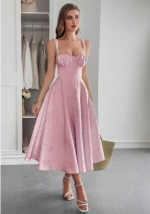 Solid Floral Jacquard Lace High Waist Dress