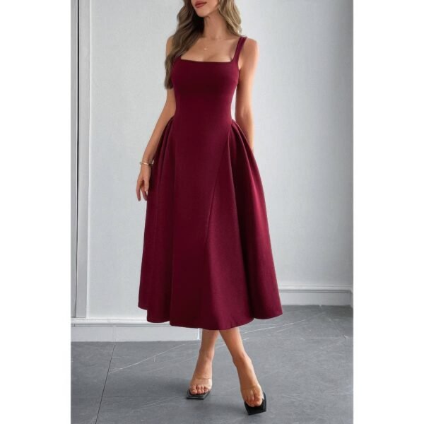 Square Neck A Line Pleated Sleeveless Long Dress