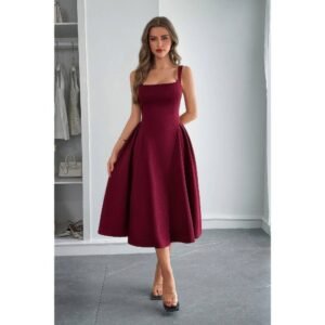Square Neck A Line Pleated Sleeveless Long Dress Square Neck A Line Pleated Sleeveless Long Dress