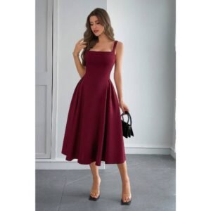 Square Neck A Line Pleated Sleeveless Long Dress Square Neck A Line Pleated Sleeveless Long Dress