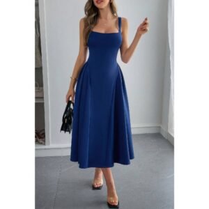 Square Neck A Line Pleated Sleeveless Long Dress Square Neck A Line Pleated Sleeveless Long Dress