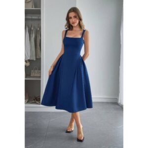 Square Neck A Line Pleated Sleeveless Long Dress Square Neck A Line Pleated Sleeveless Long Dress