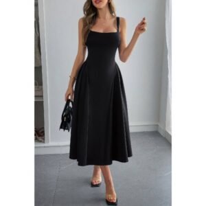 Square Neck A Line Pleated Sleeveless Long Dress Square Neck A Line Pleated Sleeveless Long Dress