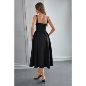 Square Neck A Line Pleated Sleeveless Long Dress Square Neck A Line Pleated Sleeveless Long Dress