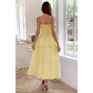 Solid Button Decor Pintuck Eyelet Shirred Dress Solid Button Decor Pintuck Eyelet Shirred Dress
