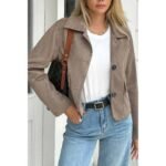 Solid Suit Lapel Faux Suede Leather Jacket - Image 5