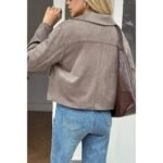 Solid Suit Lapel Faux Suede Leather Jacket - Image 7