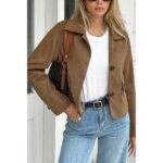 Solid Suit Lapel Faux Suede Leather Jacket - Image 9