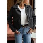 Solid Suit Lapel Faux Suede Leather Jacket - Image 13