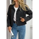 Solid Suit Lapel Faux Suede Leather Jacket - Image 14