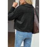 Solid Suit Lapel Faux Suede Leather Jacket - Image 15