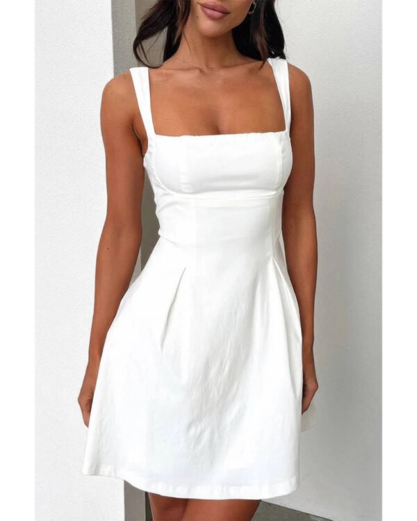 Solid Square Neck Fit Sleeveless Short Dress