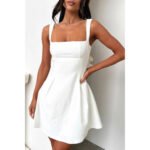 Solid Square Neck Fit Sleeveless Short Dress - Image 2