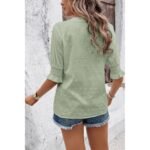 Solid Hollow Out Ruffle Hem V Neck Loose Blouse - Image 10