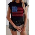 American Flag Print Crew Neck Cap Sleeve Vest - Image 6