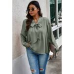 Plus Size Solid Ruched Knot Loose Fit Top - Image 3