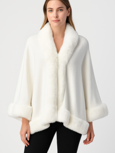 Faux Fur Trim Open-front Cape Jacket