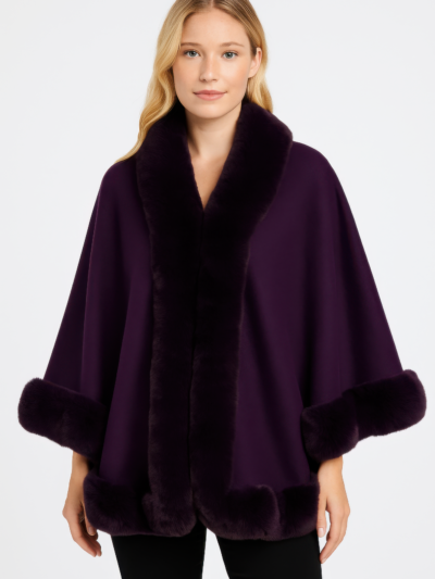 Faux Fur Trim Open-front Cape Jacket