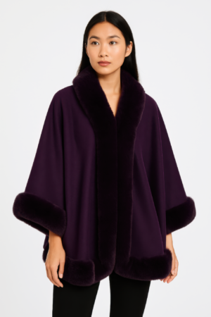 Faux Fur Trim Open-front Cape Jacket Faux Fur Trim Open-front Cape Jacket