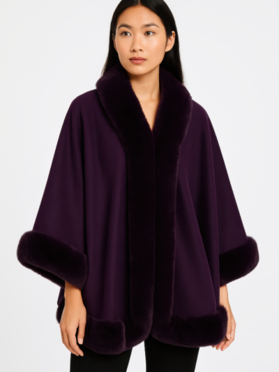 Faux Fur Trim Open-front Cape Jacket