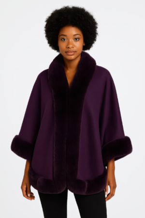 Faux Fur Trim Open-front Cape Jacket Faux Fur Trim Open-front Cape Jacket