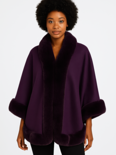 Faux Fur Trim Open-front Cape Jacket