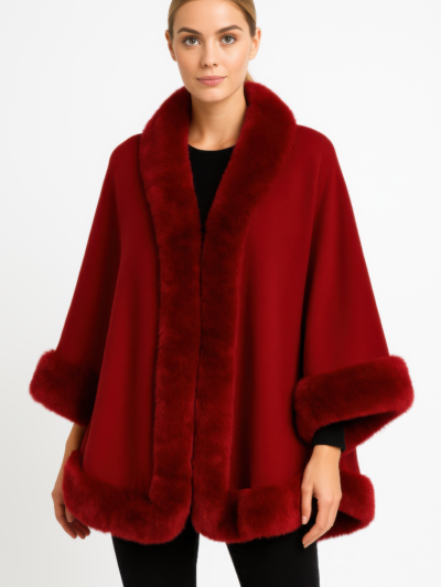 Faux Fur Trim Open-front Cape Jacket