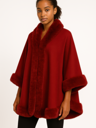 Faux Fur Trim Open-front Cape Jacket
