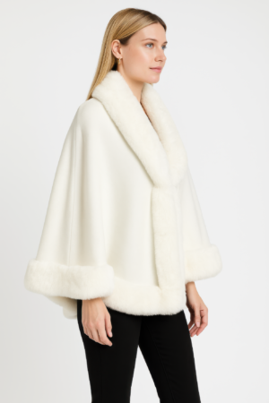 Faux Fur Trim Open-front Cape Jacket Faux Fur Trim Open-front Cape Jacket