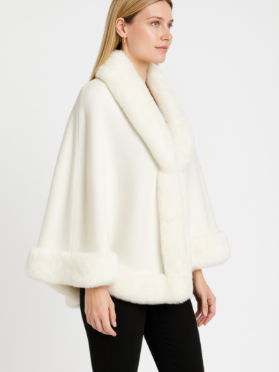 Faux Fur Trim Open-front Cape Jacket