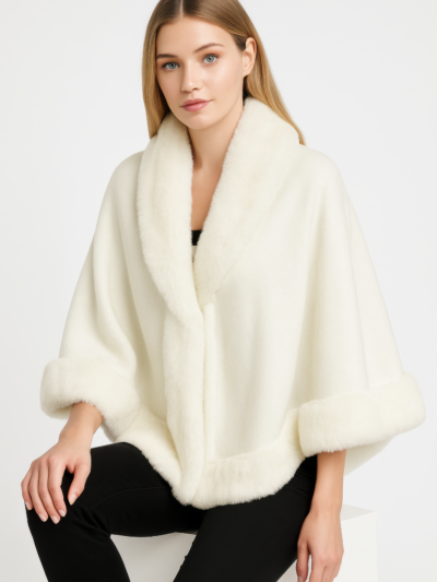 Faux Fur Trim Open-front Cape Jacket