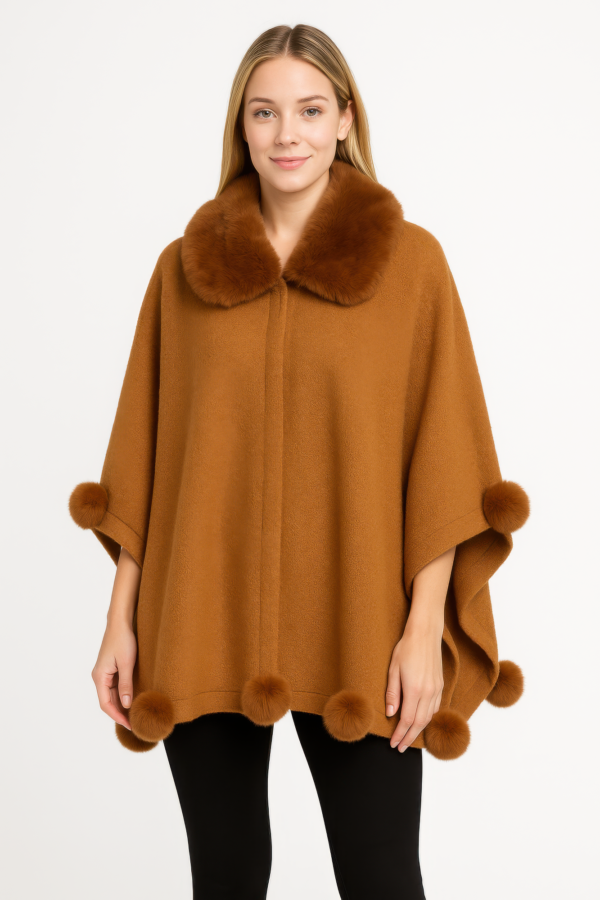 Trim Cape With Faux Fur Collar