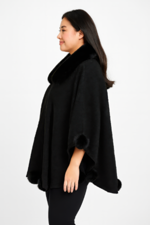Trim Cape With Faux Fur Collar Trim Cape With Faux Fur Collar