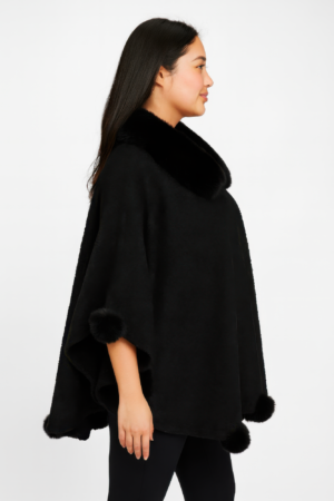 Trim Cape With Faux Fur Collar Trim Cape With Faux Fur Collar