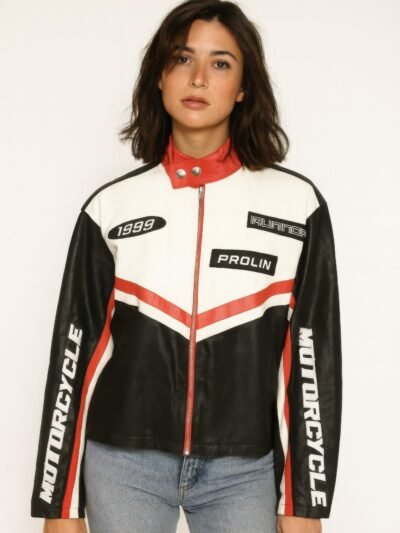 1988 Jacket – Vintage PU Leather Motor Style for Women
