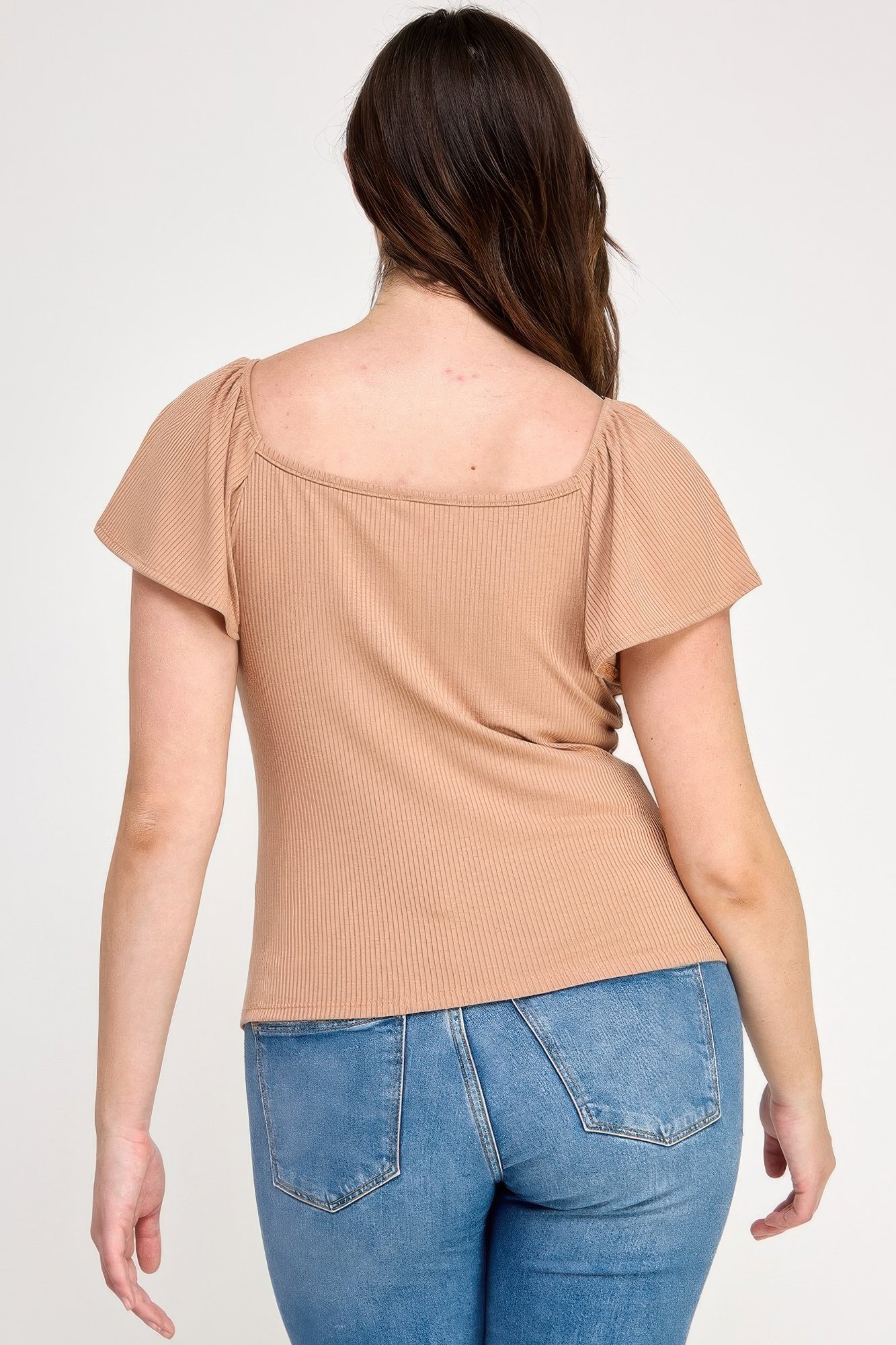plus size flare ss v-neck knit rib top - image 7