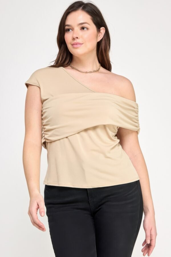 Plus Size One Shoulder Crepe Top - Assymetric Knit