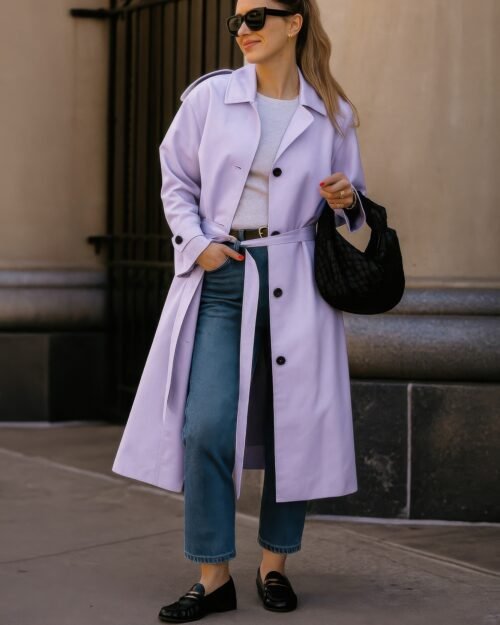 solid long sleeve trench coat woman lined