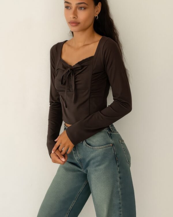 Long Sleeve Scrunch Bow Top