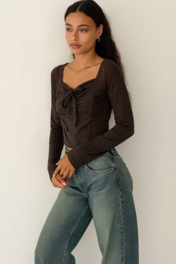 Long Sleeve Scrunch Bow Top