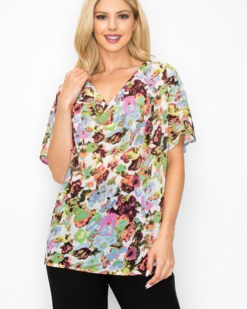 Sheer Neon Floral Cowl Neck Whimsgoth Relaxed Top