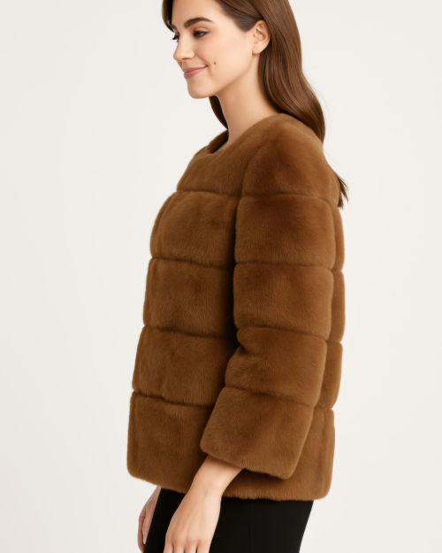 plush camel faux fur jacket