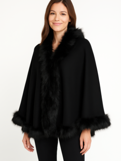 Faux Fur Trim Cape Faux Fur Trim Cape