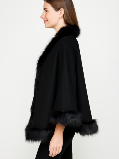 Faux Fur Trim Cape Faux Fur Trim Cape